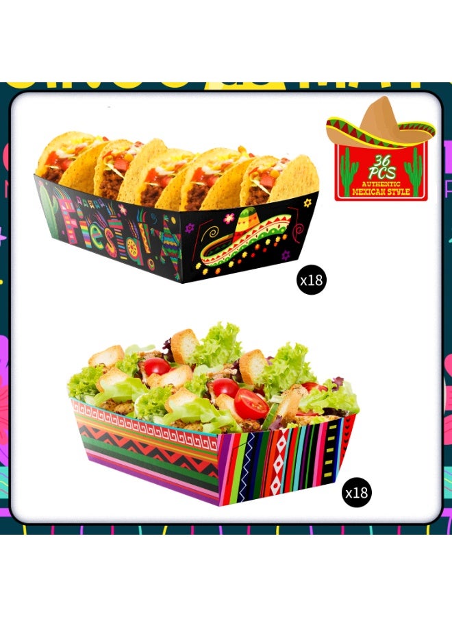 FRUITFUL PARTY Mexican Fiesta Popcorn Tray, 36pcs Cinco De Mayo Food Paper Trays Mexican Fiesta Decorations, Mexican Nacho Trays for Cinco De Mayo Decoration Supplies - Image 3